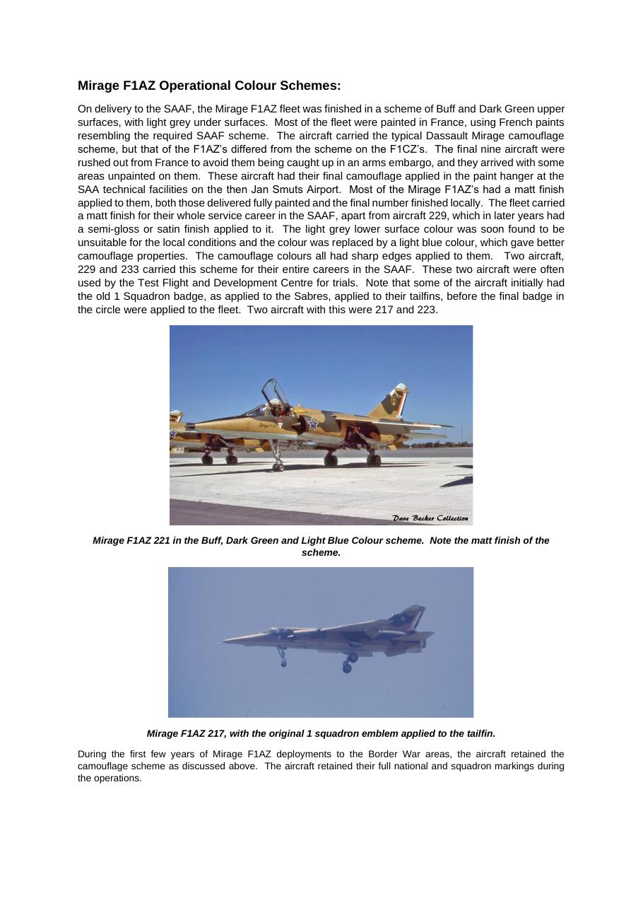 Mirage F1AZ Operational Colour Schemes