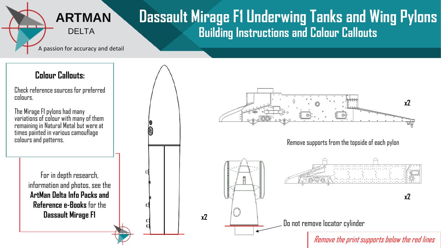 Mirage F1 Dual Underwing RP35 Tanks and Pylons — Instruction Sheet
