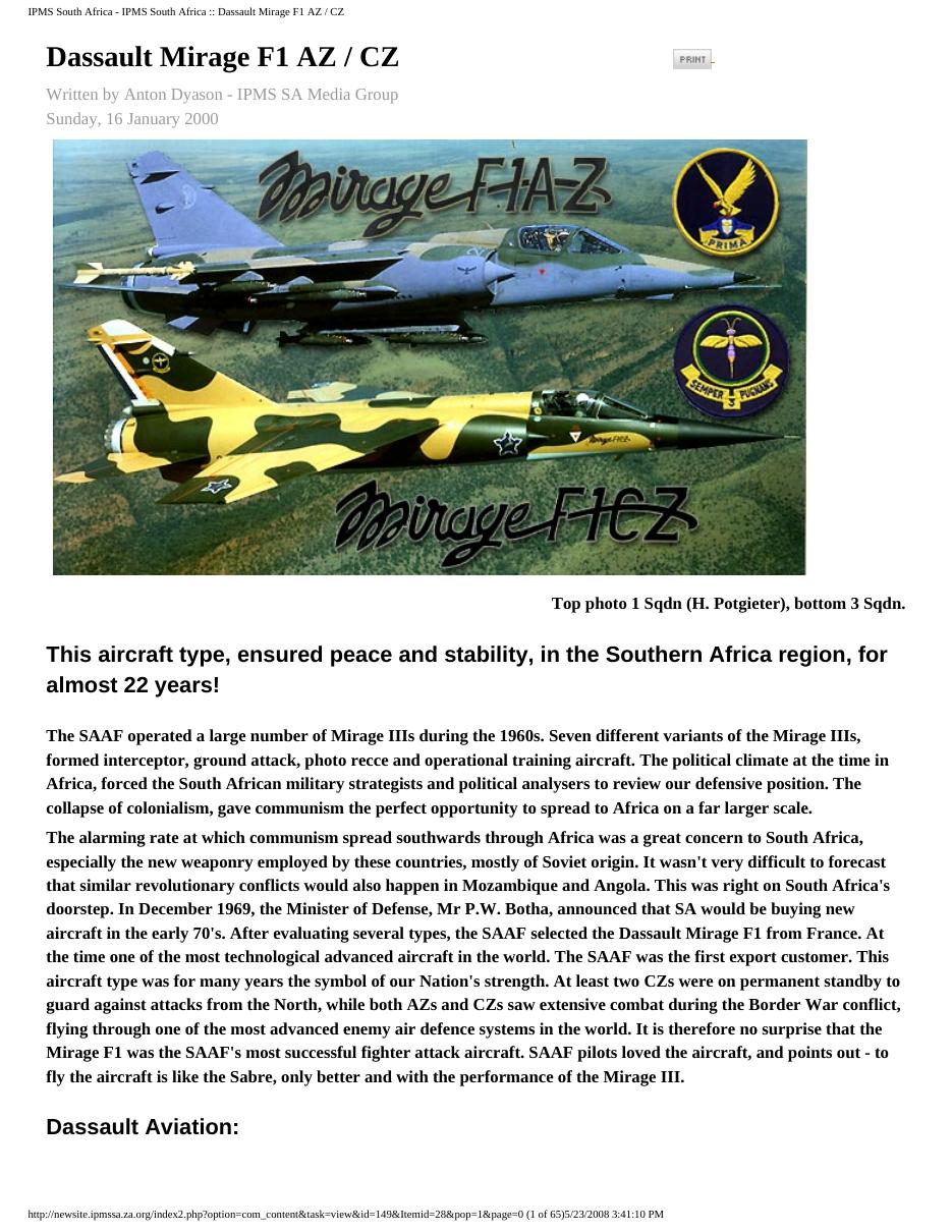Dassault Mirage F1 AZ / CZ in SAAF Service — IPMS South Africa